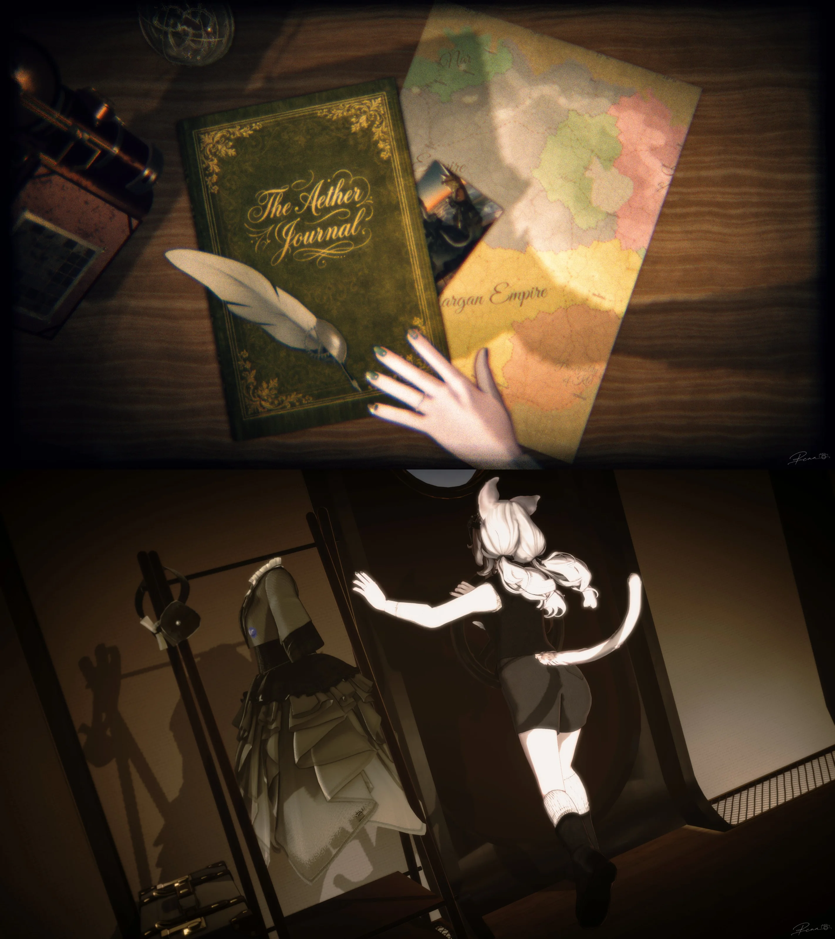 【 The Aether Journal 】 Entry:021 突然、仲間達の声が船内に響いた。 ただ事ではない様子に、 私は日誌を閉じ、甲板へ向かった。の応募画像